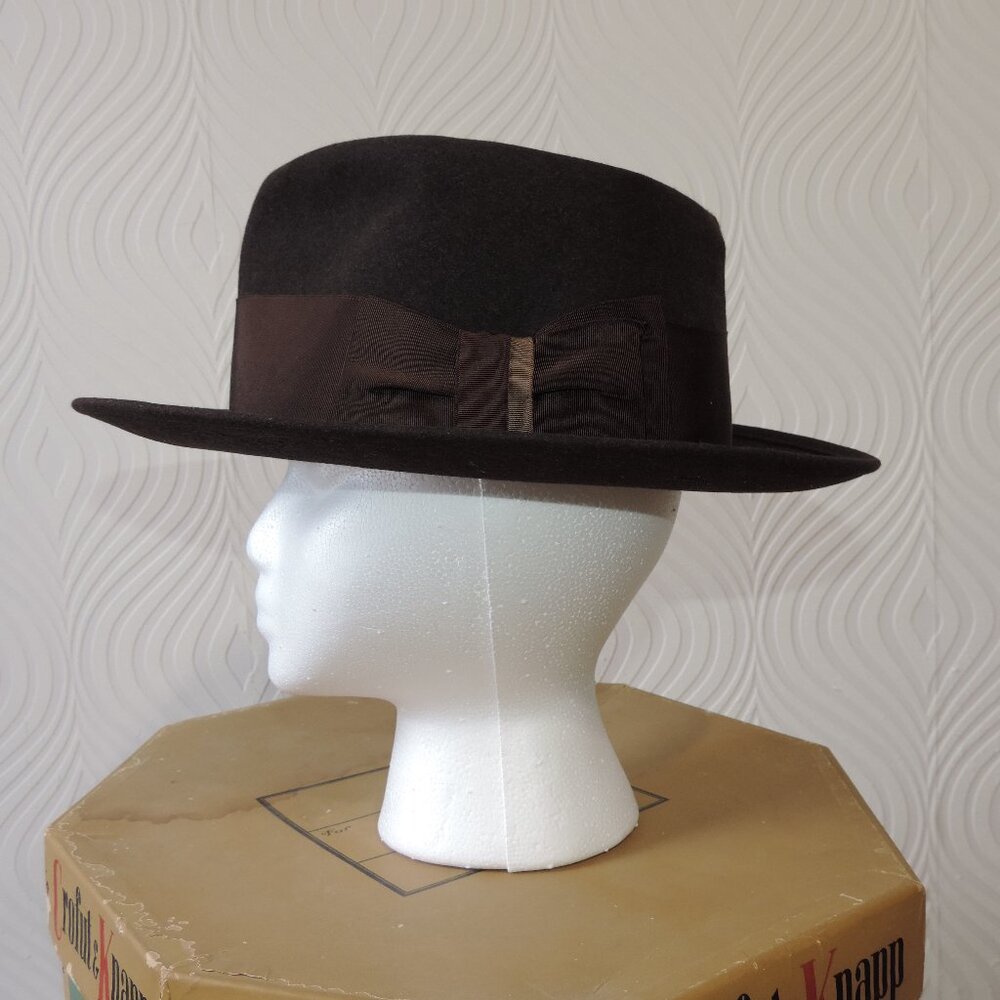 Vintage 1950s Men's Dark Brown Fur Felt KNOX hat Superfine Comfit w/ Orig Box